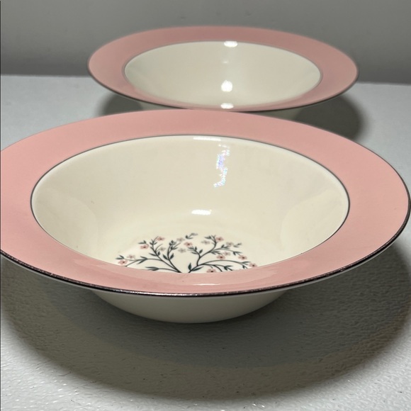 Vintage 1956 Homer Laughlin Cavalier Eggshell Platinum Trim Serving Bowl Set 2